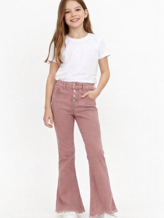 Cat & Jack Other - Cat & Jack Girls Denim Jeans Mauve Pink Snap Closure Flare Retro Style Size 8